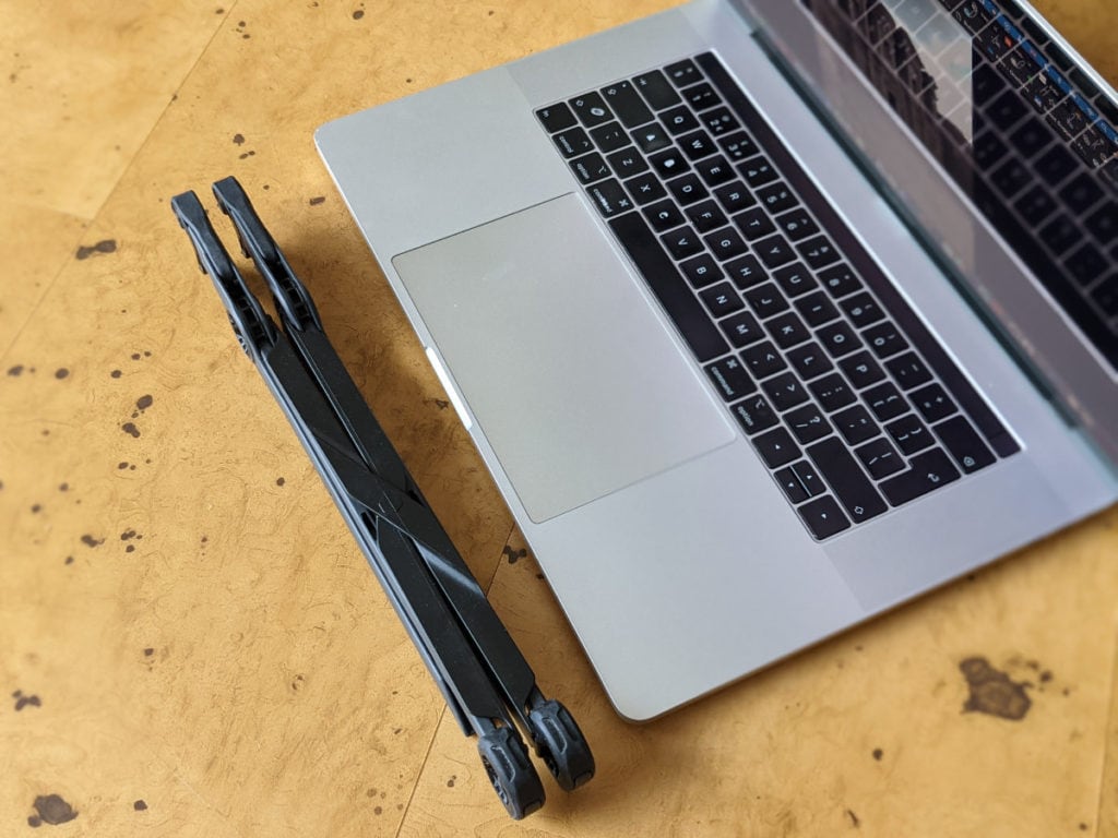 compact folded roost stand with macbook pro