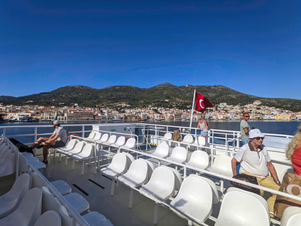 ferry Kusadasi to Samos with Turkish flag