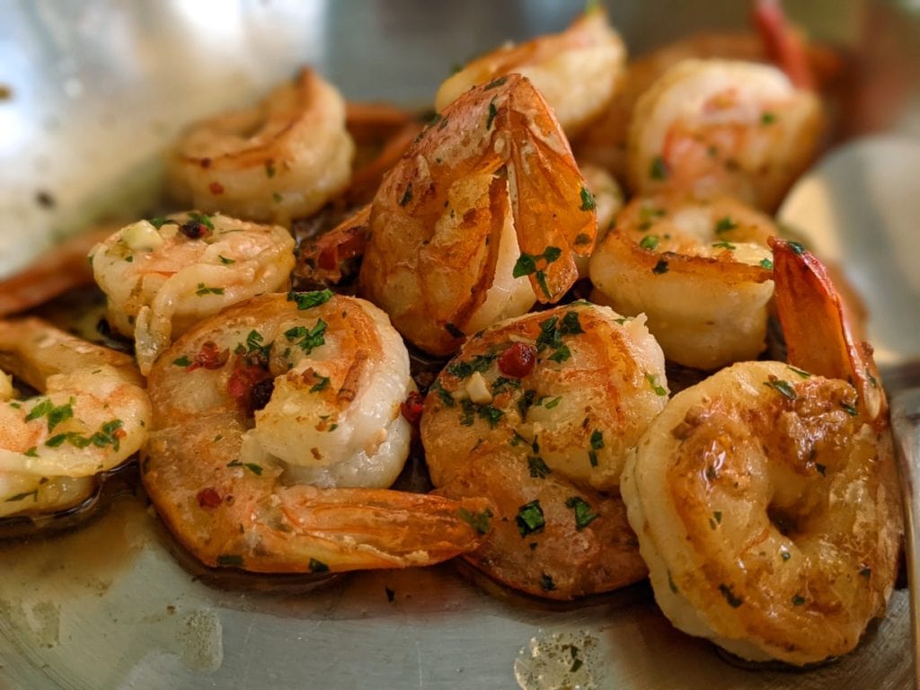 fresh atlantic prawns and garlic