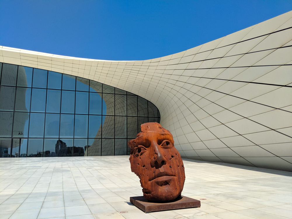 heydar aliyev center  with posters