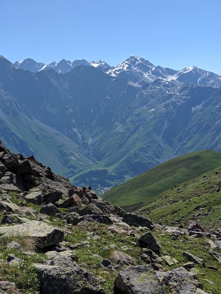 looking back into Stepantsminda from the walk to Mt Kazbek