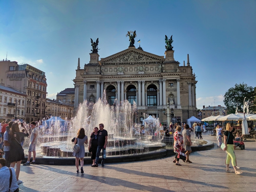 Lviv Opera House And Fountain