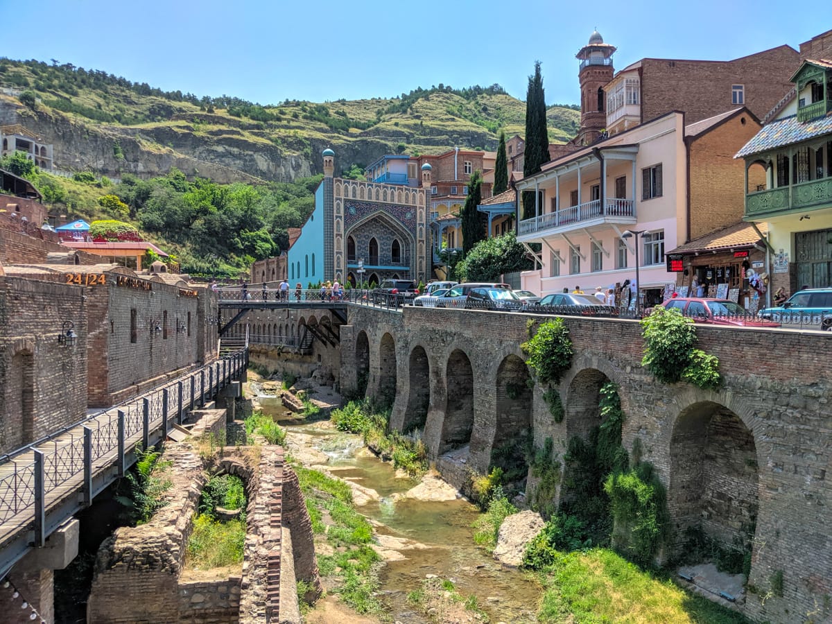 Image of The old town of Tbilisi with Orbeliani baths at the end of the street.